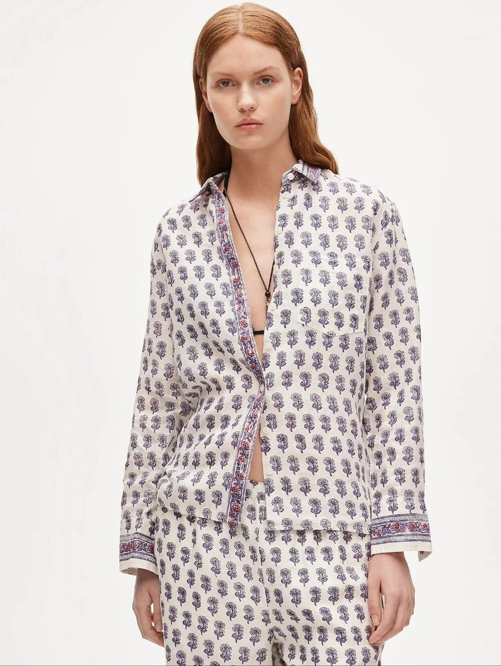J.Crew Garcon Linen Shirt Lilac Block Print Boho Indian Floral NWT Size 8